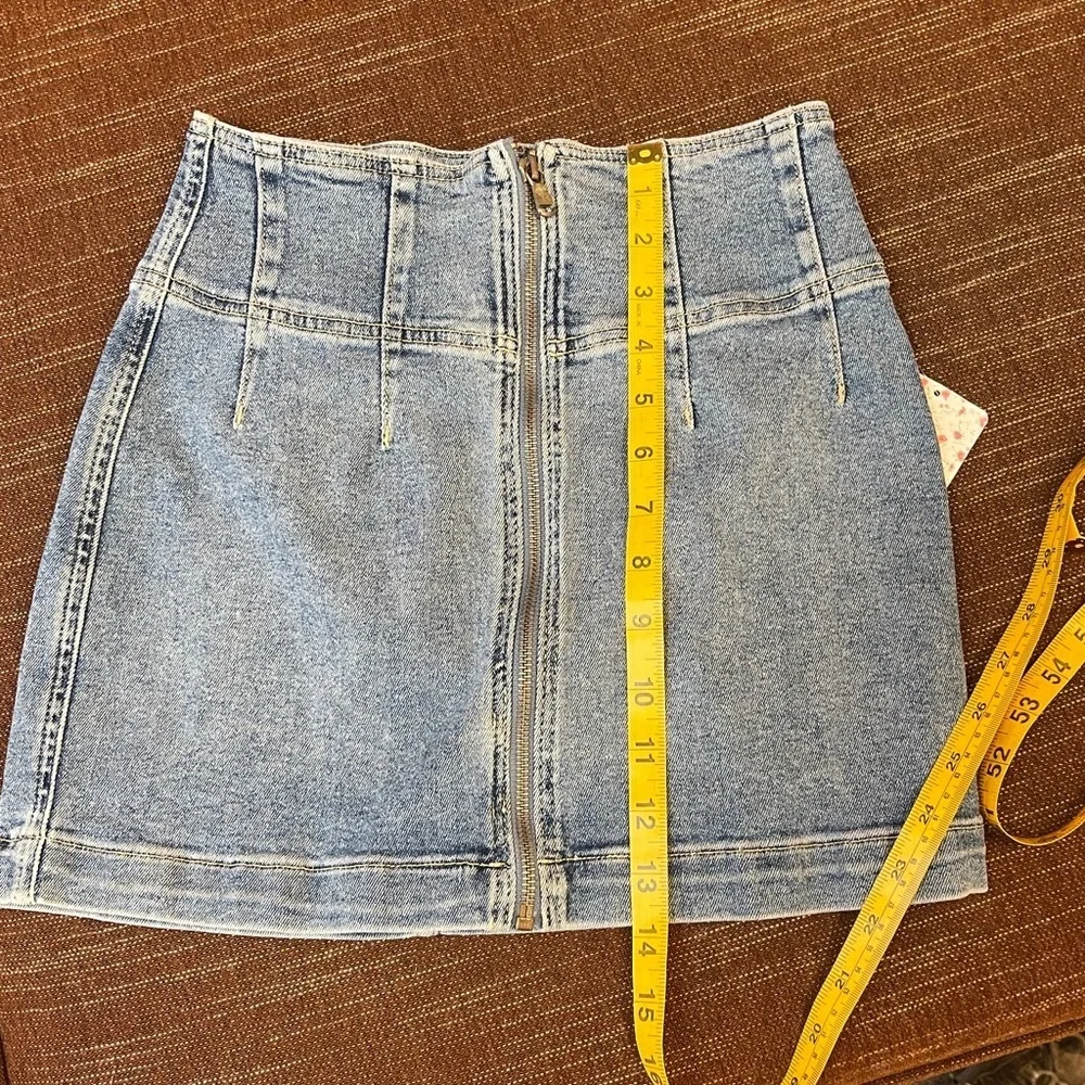 Free People Blue Pleated Pencil Mini Skirt